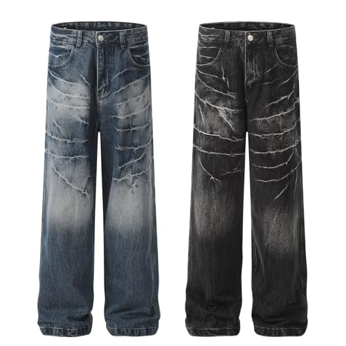 Jeans Pants Trousers Denim Retro Street Trendy Straight Tube Washed and Whitewashed Design High End Commuter for Men4