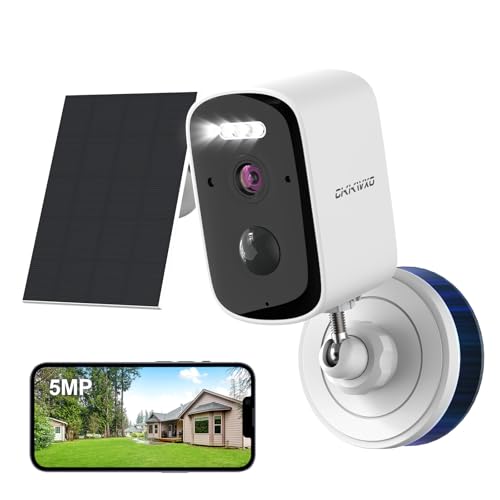 CiKiKWXO 2.5K(5MP) Cámara Solar WiFi Exterior con Panel Solar, Visión Nocturna en Color, Detección de Movimiento, IP65, Audio Bidireccional, Compatible con Alexa