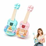 2 Stück Ukulele Set, Ukulele für Erwachsene mit Dino und Bär Design, Musikinstrument für Entspannung und Kreativität, 26 cm
