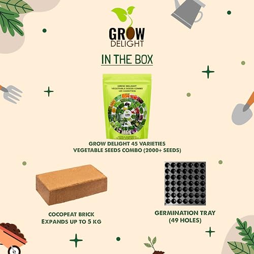 Image of 45 Vegetable Seeds For Home Garden 2000+ Seeds,Coco Peat&Tray