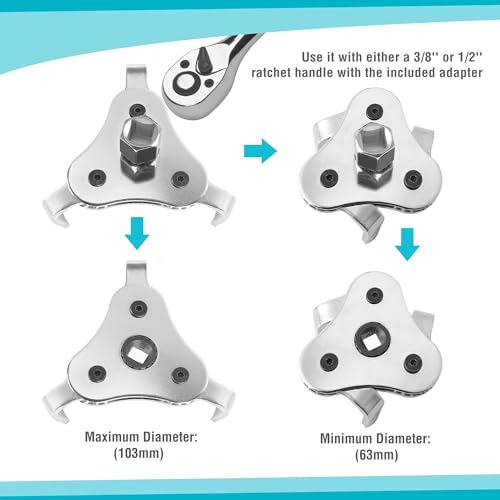 DURATECH 12” verstelbare oliefiltertang, 2-delige universele verstelbare oliefiltersleutelset, 3-klauw 2 weg verwijderingsgereedschap, 63mm-103mm capaciteit - Afbeelding 6