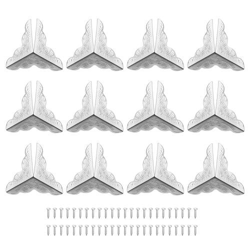 Image of uxcell 48 Pcs Metal Box Corner Protectors 1 inchx1 inch Corner Protectors Decorative with Mounting Screws for Storage Box Cabinets Wooden Chest, Silver Tone