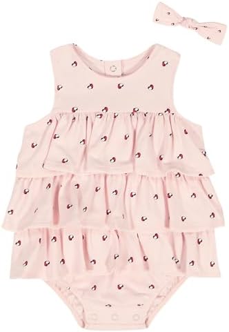 Tommy Hilfiger Baby Girl's 2-Piece Bubble Sunsuit with Headband, Pink Heart Flag, 24 Months