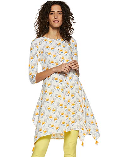Image of global desi Womens Round Neck Floral Printed Asymmetrical Tunic