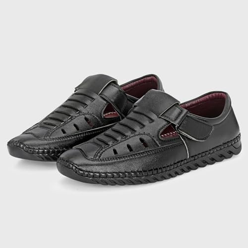 Image of Centrino Men's Fisherman Sandals | Closed Toe Leather Casual Sandal with Velcro Strap | Comfortable Casual Footwear Walking & Office Travel (9576)