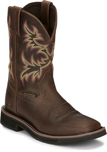 Justin Boots Best Footing Award: Top Picks for Stability 11 Justin Driller 11' Waterproof Work Boot for Men's - Stampede Collection - Full Grain Leather, Rubber Outsole, Coffee - 10.5 D