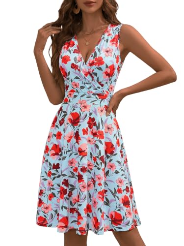 Image of GUBERRY Womens Wrap V Neck Sleeveless Sundress Summer Flare Tank Dress with Pockets