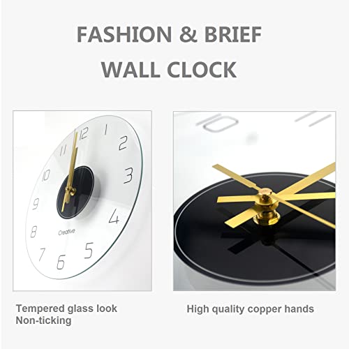 Doogu Round Tempered Glass Wall Clock,Silent Non-Ticking Clock, Living Room Bedroom Office Transparent Decorative Clock, 12 Inch, Easy To Read (12Inch, Black) #TOP3