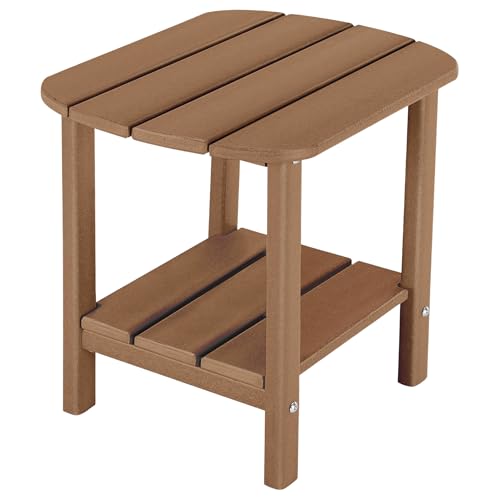 LZRS Adirondack Side Table - HDPE Outdoor Side Tables, Double Layer End Tables for Patio, Backyard,Pool, Indoor Companion, Easy Maintenance & Weather Resistant(Brown)