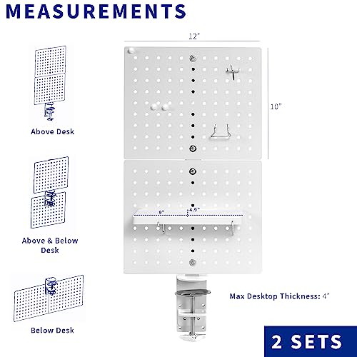 Image of VIVO White Clamp-on 20 x 24 inch Desk Pegboard, PP-DK24W | Steel Privacy Panel, Magnetic Peg Board, Office Accessory Organizer, Above or Under Desk Placement