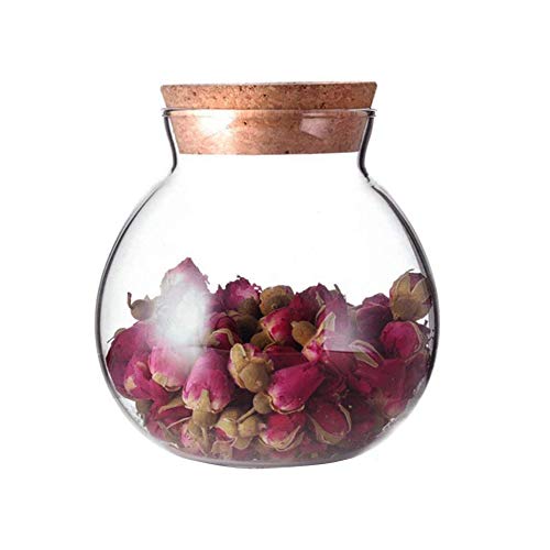 UPSTORE 1PCS 500G/17oz Cear Empty Round Large Capacity Sealed Glass Bottles Vial Jars Packing Storage Hoder Containers with Wood Cork Stopper for Make up Cosmetics Spice Food Snack Tea and More