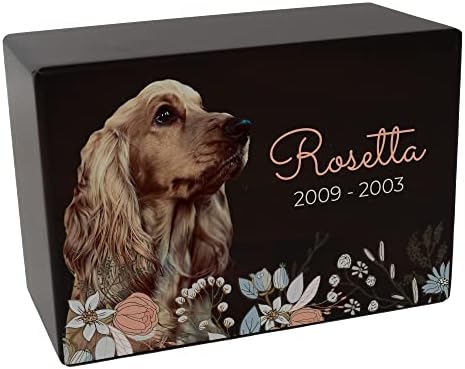 Custom Pet Keepsake Urns for Dogs, Wooden Box for Pet Ashes with Photo for Your Beloved Pets, Pet Cremation Urns as Sympathy Gifts for Pet Lovers – Small, 6″ x 4″ x 2.75″ (Rosetta)