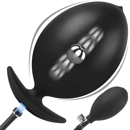 Magnetic Inflatable Butt Plug Large Butt Plug Huge Buttplug Wearable Inflatable Dildo with Rolling Steel Ball Anal Trainer Stretcher Silicone Expander with Safe T-Base Adult Toys for Men Women