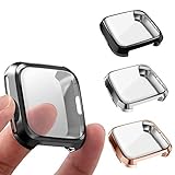 GHIJKL 3 Packs Screen Protector Compatible Fitbit Versa, Ultra Slim Soft Full Cover Case for Fitbit Versa, Black, Silver, Rose Gold