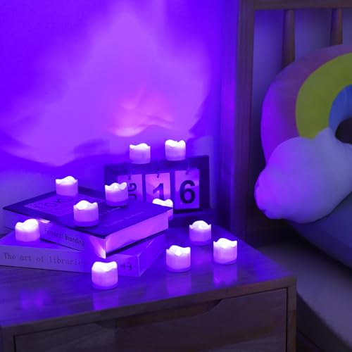 Image of Topstone Electronic Flameless Candles with Remote Control,Purple LED Light, 400+ Hours Battery Life, CR2450 Battery Included, Timer, Realistic Flickering for Home Decor, Wedding, Party, Holiday