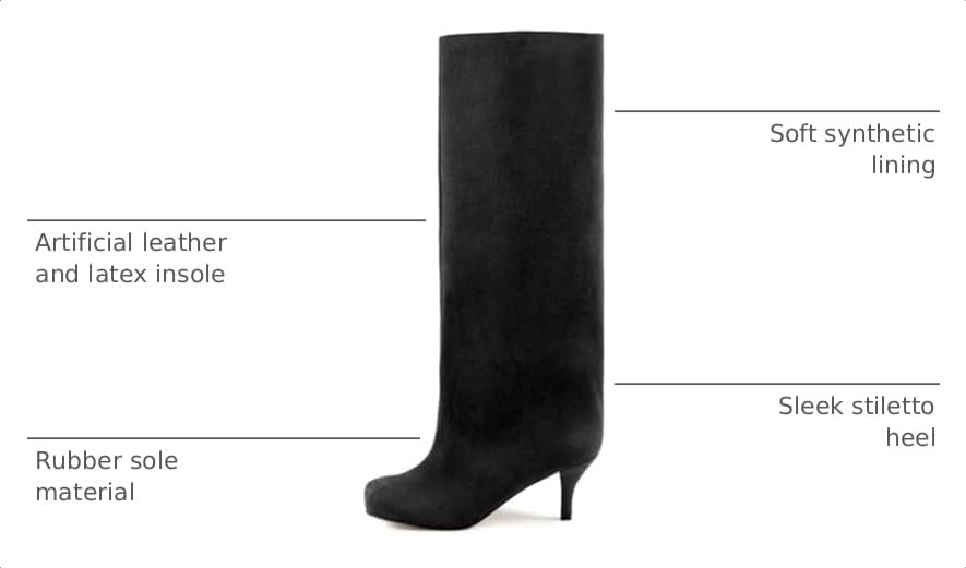 Image of DOBOYG Knee High Suede Boots for Women Wide Calf Square Toe Tall Boots | Stiletto High Heels Pull On Fashion Long Booties