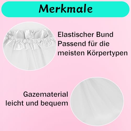 Kurzes Tutu für Damen, Tanz-Tutu aus Tüll, Minirock für Damen, weißer Rock, Tanzrock für Erwachsene, weißes Tanzkostüm, dehnbares, glamouröses Tutu, geeignet für Kostüm, Tanz, Urlaub, Party, Geburtsta
