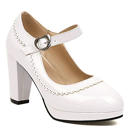 LUXMAX Women Patent Leather Mary Jane Platform Block High Heel Wingtip Vintage Pumps Chunky Heeled Rockabilly Shoes2