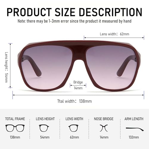 Trendy Oversize Aviator Sunglasses for Womens Mens -Hexagonal Large Square Bridge3
