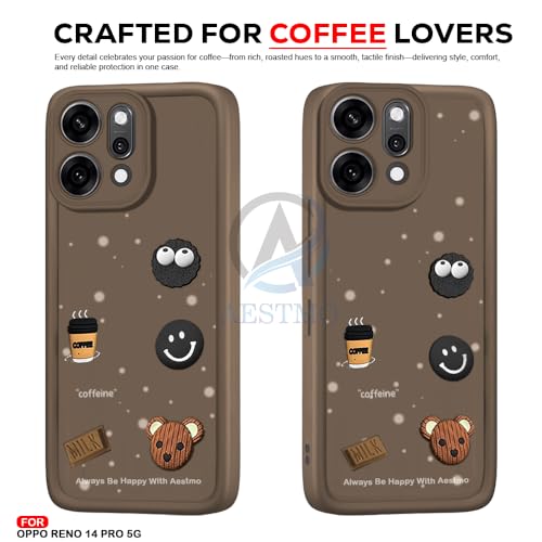 Image of AESTMO Back Case Cover for Oppo Reno 14 Pro 5G Cover | Cute Fun Cartoon 3D Ball | Coffee Silicone Case | Full Body Protection | Camera Protection Back Oppo Reno 14 Pro 5G (Black)