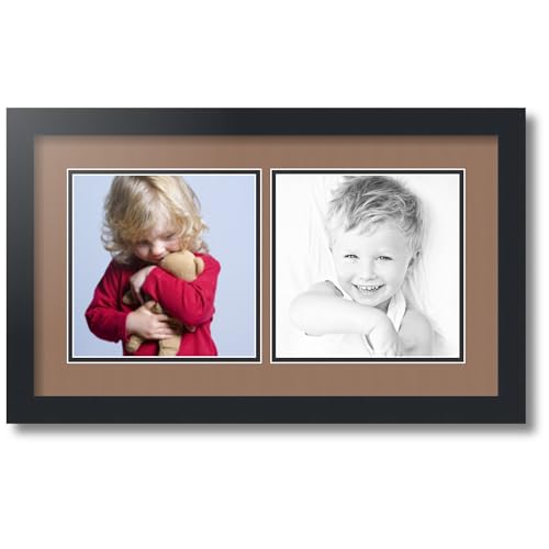 ArtToFrames Collage Photo Frame Double Mat with 2 - 8x8 Openings and Satin Black Frame