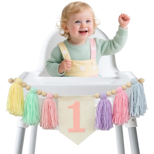 image for Ereniko Boho Macaron Handmade 1st Birthday High Chair Banner First Hig