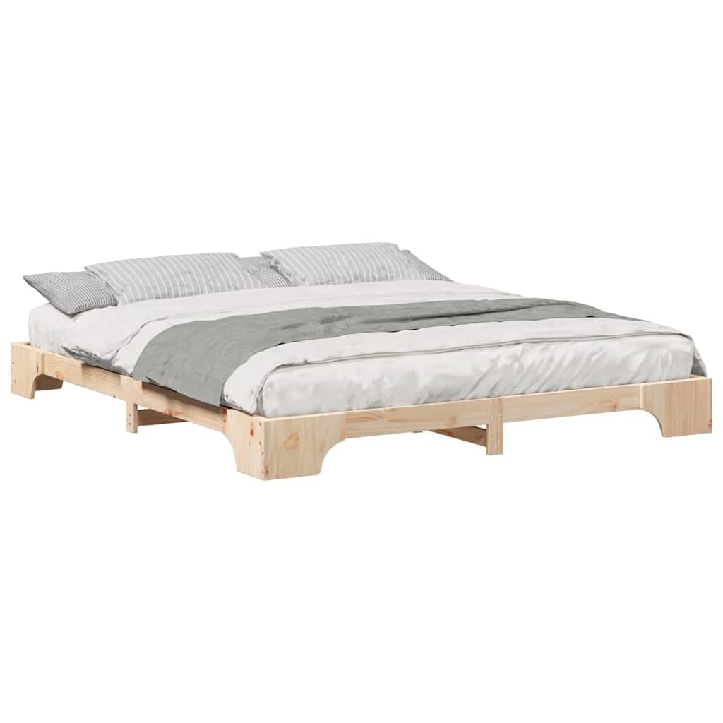 Marco de Cama en el Suelo de Madera Maciza de Pino Marrón Estructura de Perfil Bajo para Dormitorio Moderno Minimalista Ensamblaje Sencillo y Diseño Espacioso para Máximo