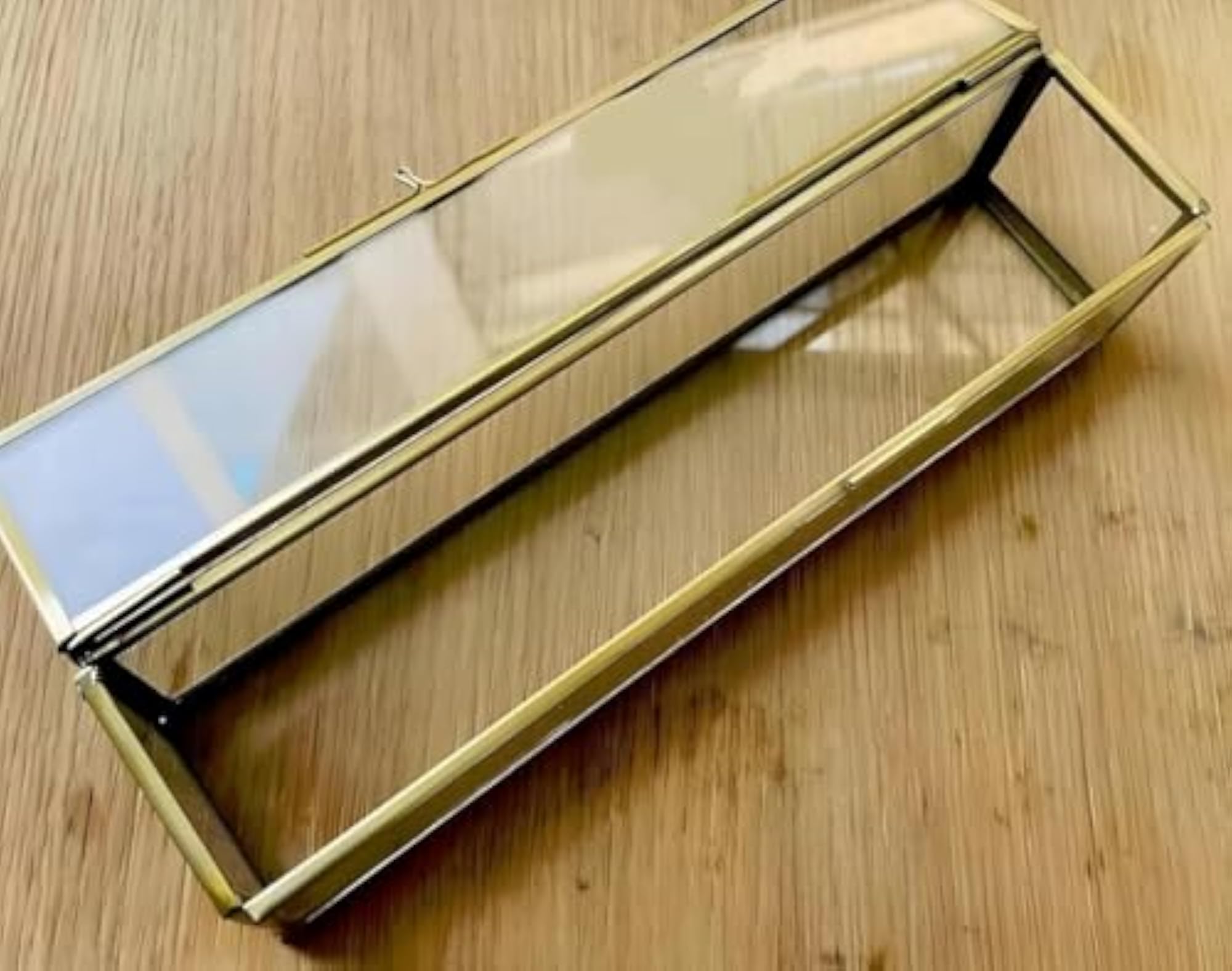 Vintage Glass Box with Rectangular Brass Frame for Jewelry