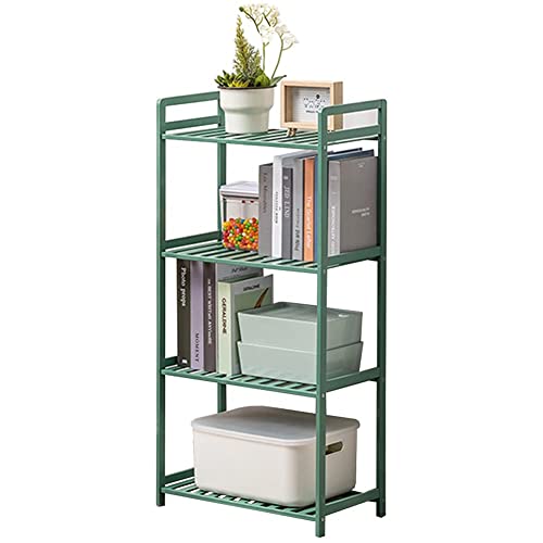 IOTXY Adjustable Multifunctional Shelving Unit - Medium 4-Tier Bamboo Freestanding Shelf, Kitchen Organizer, Bathroom Towel Storage Shelves, Entryway Shoe Rack, Living Room Open Bookshelf, Light Green