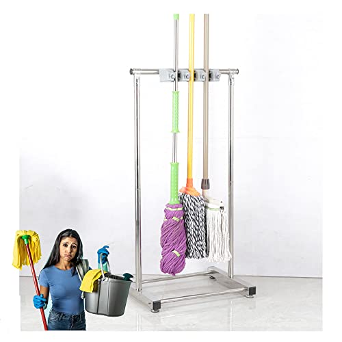 Broom And Mop Holder Put Wet Mops, Movable Commercial Stainless Steel Mop Rack, Cleaning Supplies Organizer,Garden Tool Storage,Mop Drain Rack,Umbrella Stand,for Garage,Schools,Hospitals,Factories ( S