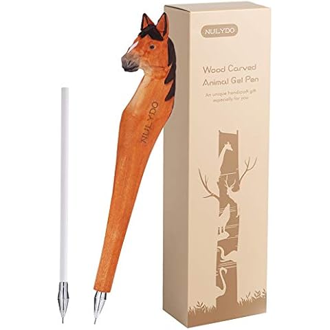 NULYDO 100% Handmade Wood Carved Animal Gel Pen | Horse, Cute Stationary School Supply Office Supply, Fun Pen Novelty Writing Pen, Unique Gift Pen for Animal Lovers Cover
