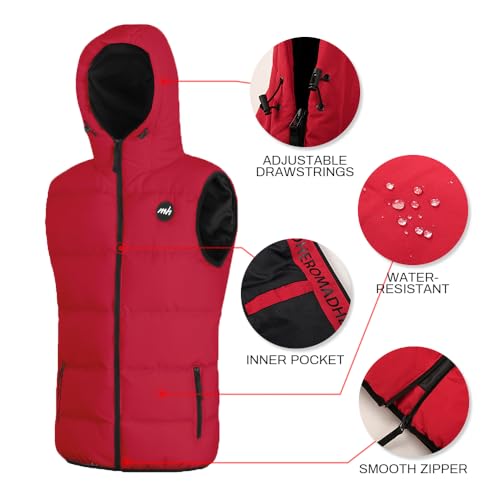 Image of MADHERO Men's Puffer Vest with Hood Water-Resistant Puffy Vests Outerwear Sleeveless Jacket