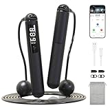 SaintCos Cordless Gravity Jump Rope, Smart Jump Rope with Counter for Gym, Fat Burning & Calorie Burn, APP Data Analysis, Home Workout Equipment for Women ＆ Men (Black)