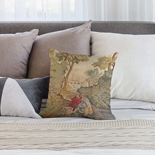 Rurals Antique French Aubusson Romantic Garden Scene Decorative Pillow Covers Cozy Soft Throw Pillowcase Square Couch Cushion Cover For Home Decor Sofa Living Room Bed Car 18X18 Inch #TOP5