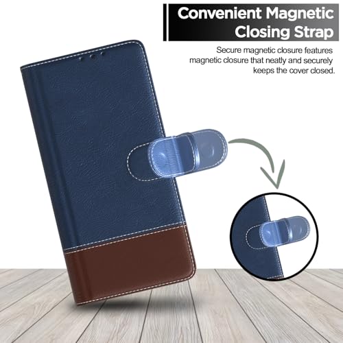 Image of Amazon Basics Flip Cover for iQOO Z7 5G / iQOO Z7s 5G | Wallet Style & Stand | Dual-Tone PU Leather Finish | Magnetic Flip Case (Blue & Brown)