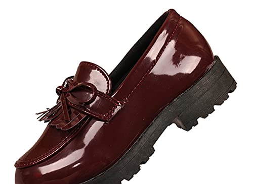 Wuiwuiyu Girls Patent Leather Slip-On Penny Loafers Flats Bow Tassel Oxfords Moccasins Dress Shoes Burgundy Size 10 #TOP3