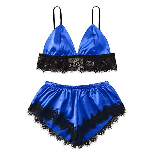 SchlafanzüGe FüR Damen Kurz Nachthemd Seide Kurz Sexy NachtwäSche 2 Teilig Hausanzug Sommer Leicht NachtwäSche Cami Top + Shorts Nachthemden Lingerie Schlafanzughose+Schlafanzugoberteile