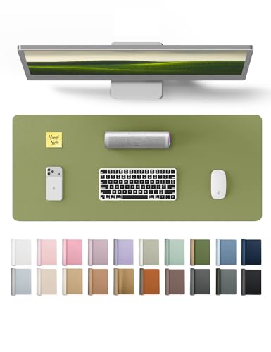 Image of YSAGi Leather Desk Protector, Office Mat, Large Mouse Mat, Non-Slip PU Leather Blotter, Laptop Desk Pad, Waterproof Writing Pad for Office and Home (Green, 23.6 inch x 13.8 inch)