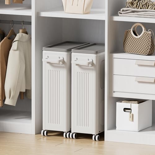 Image of HAIXIN HOME Slim Laundry Hamper with Lid, 50L Plastic Tall Laundry Basket with Wheels, Compact Size for Narrow Space, Rolling Laundry Cart with Handle for Easy Transport to Laundry Room