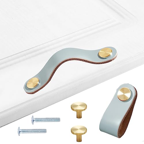 HY HUIJUN Leather Handles, Furniture, Pack of 4 Handmade Furniture Handles, Leather Knobs, Cupboard Handles