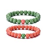 vicima Beaded Stretch Bracelets for Women Men 8mm Glass Bead Bracelet Unisex Red and Green Bracelets
