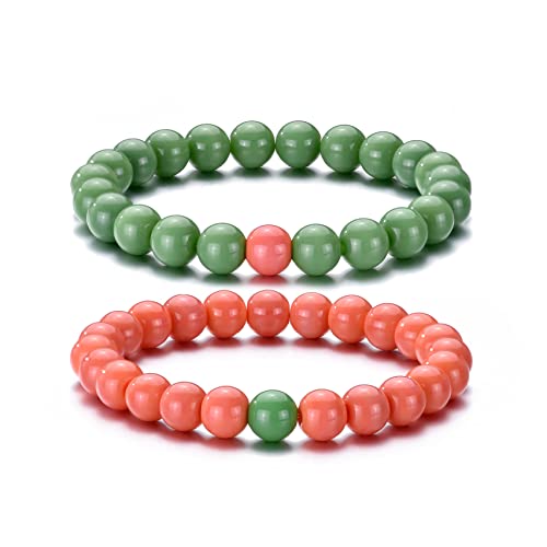 Vicima Beaded Stretch Bracelets For Women Men 8Mm Glass Bead Bracelet Unisex Red And Green Bracelets #TOP9