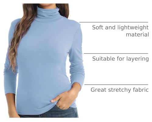 Image of Women's Casual Long Sleeve Turtleneck Tops Slim Fitted Lightweight Base Layer Shirts