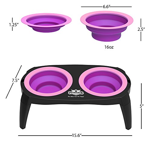 Petmaker Elevated Pet Bowls Collection With Non Slip Stand For Dogs And Cats-Removeable And Collapsible Silicone Feeder For Food And Water- 16 Oz Each (Pink) #TOP1