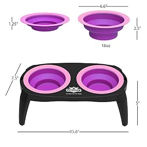 Elevated Cat and Dog Food Bowls with Non-Slip Stand - Removable and Collapsible Silicone Feeder for Food and Water - 16-Ounces Each by PETMAKER (Pink) Elevated Cat and Dog Food Bowls with Non-Slip Stand – Removable and Collapsible Silicone Feeder for Food and Water – 16-Ounces Each by PETMAKER (Pink)