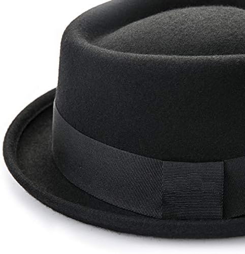 Miniatura 6 de F FADVES Sombrero de pastel de cerdo 100 fieltro de lana para hombre sombrero de cerdo que rompe malo parte superior plana para hombre Fedora Negro