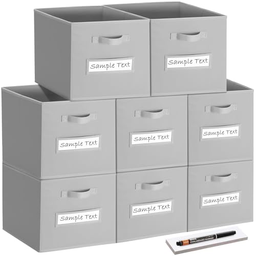 Image of artsdi Fabric storage cubes (8 Pack) 13 Inch Cube Storage Bin, cube organizer bins with 8 Labels Window Cards & a Pen, Foldable cube organizer bins and Storage Box, Light Grey