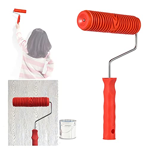 Carkio 4 Inch Art Wallpaper Imitation Wood Grain Tool With Handle Wall Decoration+7 Inch Empaistic Pattern Roller Painter+2 Pcs Wood Graining Painting Tool,Wall Texture Art Painting Tool Set #TOP4