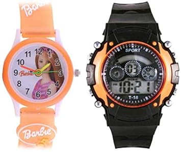 HILY - Combo of Digital Sport Watch Seven Lights led Watch with Orange Watch for Kids Boys and Girl