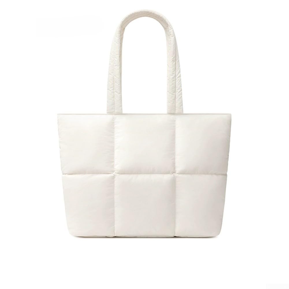 Borsa a Spalla Nylon Grande Capacità 36cm Imbottita(Creamy White)